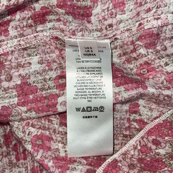 Urban Outfitters Women's Floral Blouse Mesh Sleeve Top Pleated Pink Rose Small - Picture 11 of 13